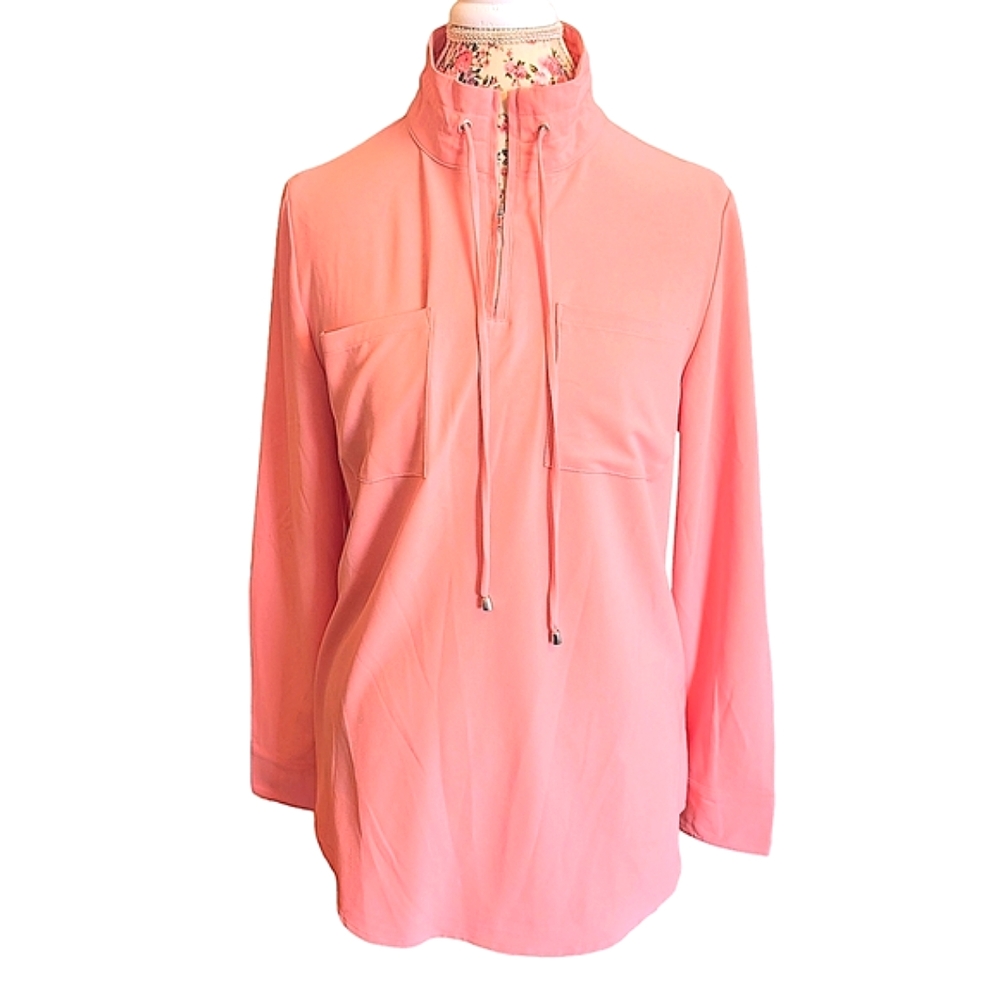 Denim & Co. woven quarter zip blouse